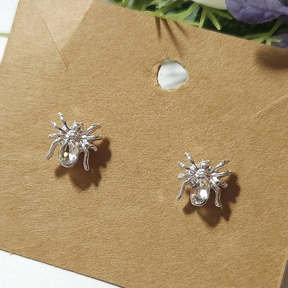 Jewelry - Sterling Silver Crystal Spider Stud Earrings Glass Crystal Spider Earrings